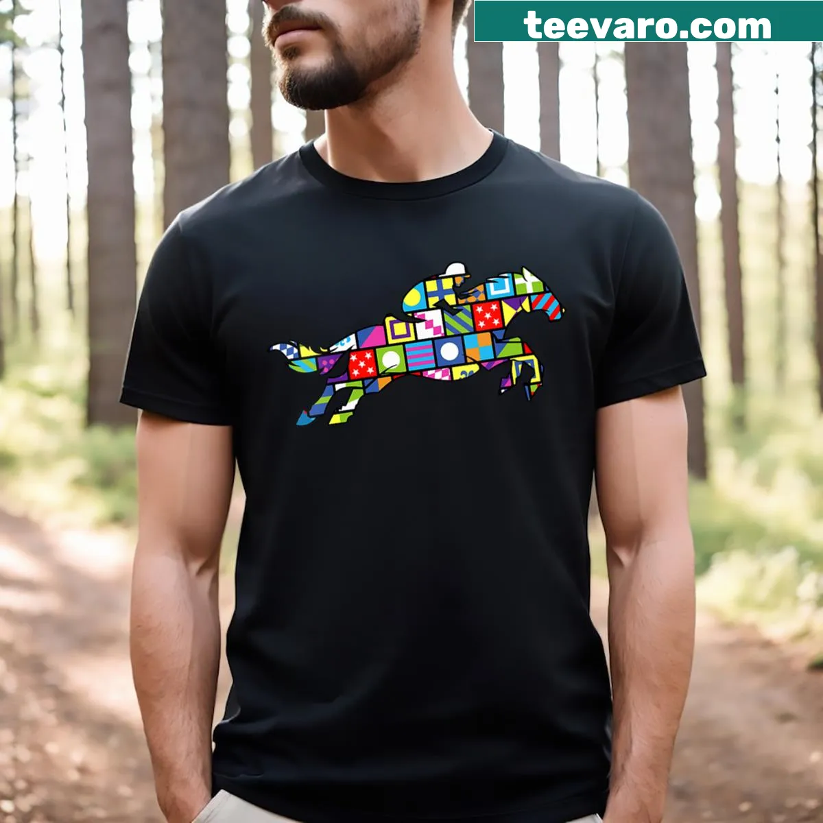 Funny horse racing V-neck t-shirt with 'Talk Derby To Me' text — on a men's t-shirt