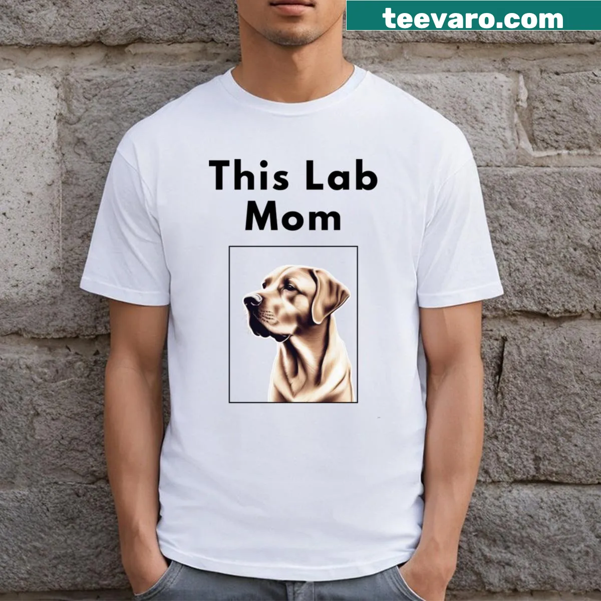 Silhouette t-shirt featuring yellow lab dogs for Lab moms — on a men's t-shirt