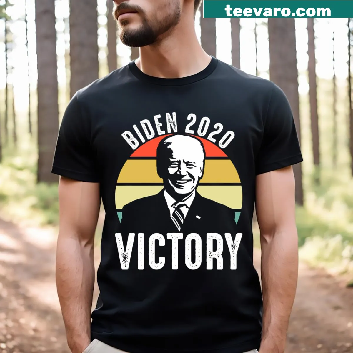 T-shirt celebrating 'Biden Victory 2020' with bold text. — on a men's t-shirt