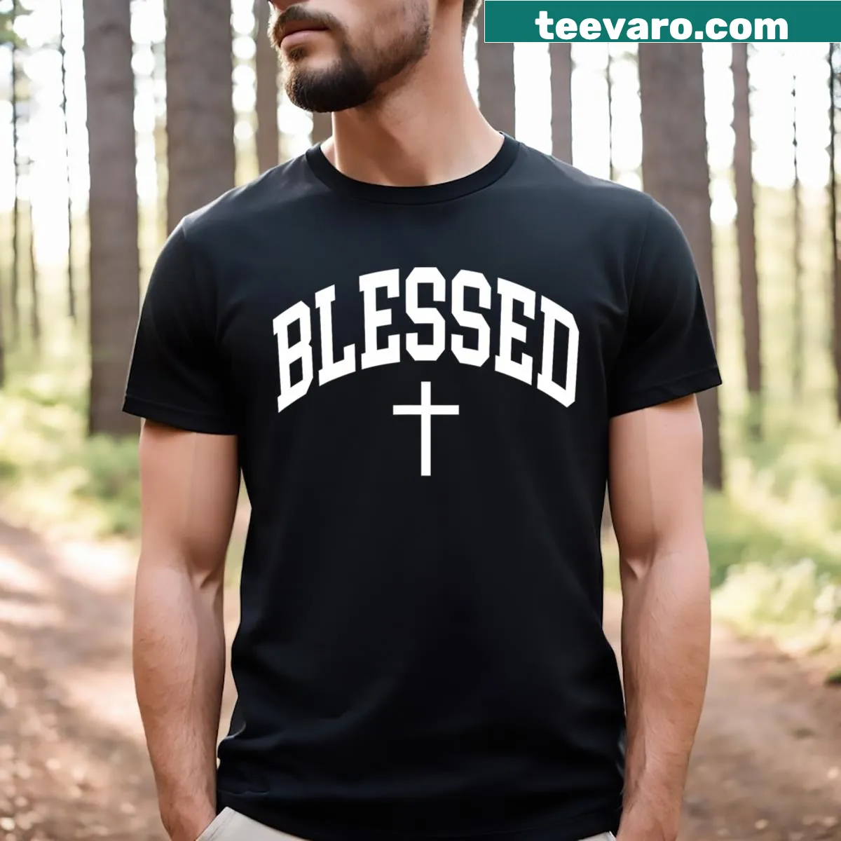 Christian cross graphic T-shirt representing faith — on a men's t-shirt