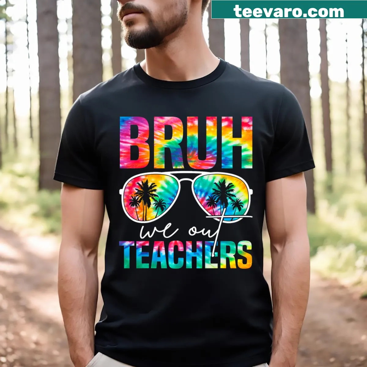 Retro graphic T-shirt saying 'Bruh We Out' aimed at teachers — on a men's t-shirt