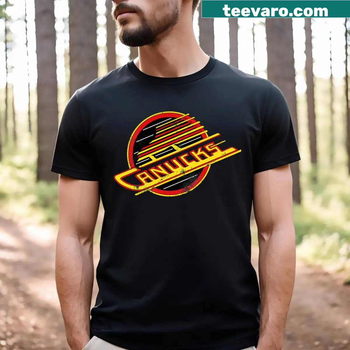 Vintage-inspired Canucks logo t-shirt — on a men's t-shirt