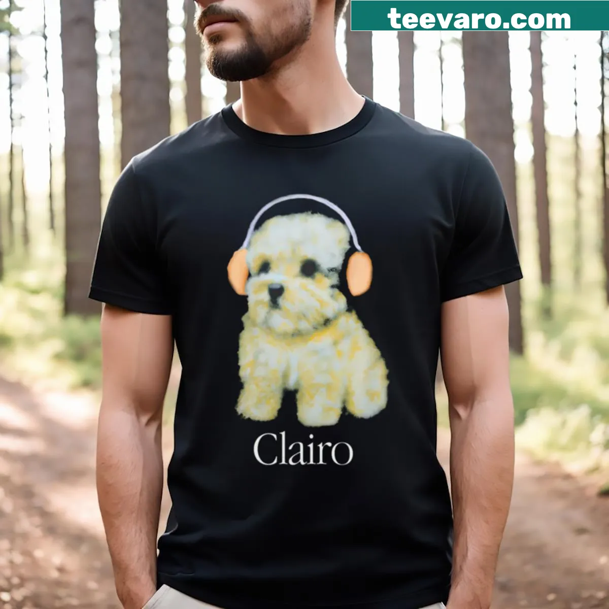 T-shirt inspired by Clairo with a dog graphic — on a men's t-shirt