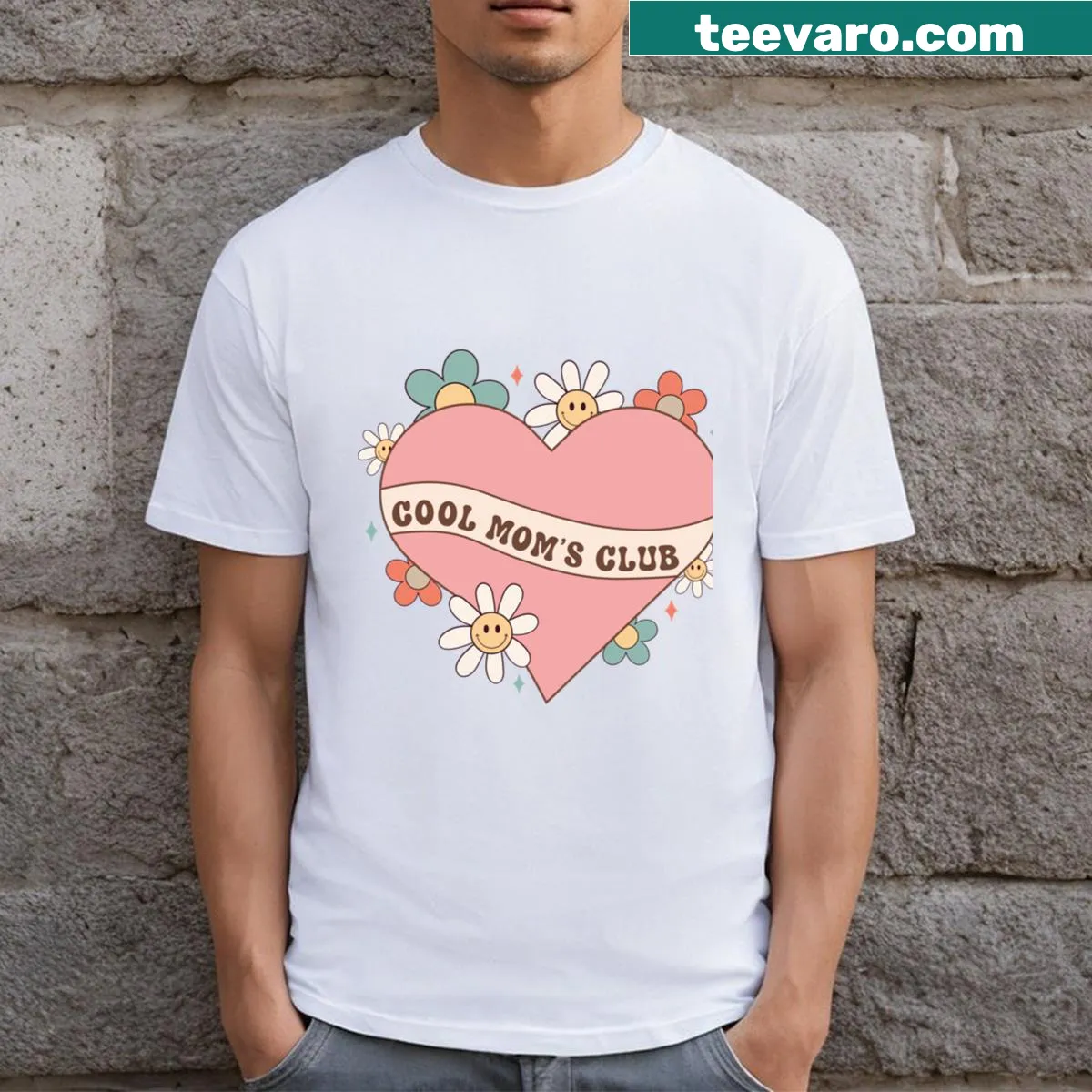 T-shirt with 'Cool Moms Club' text — on a men's t-shirt