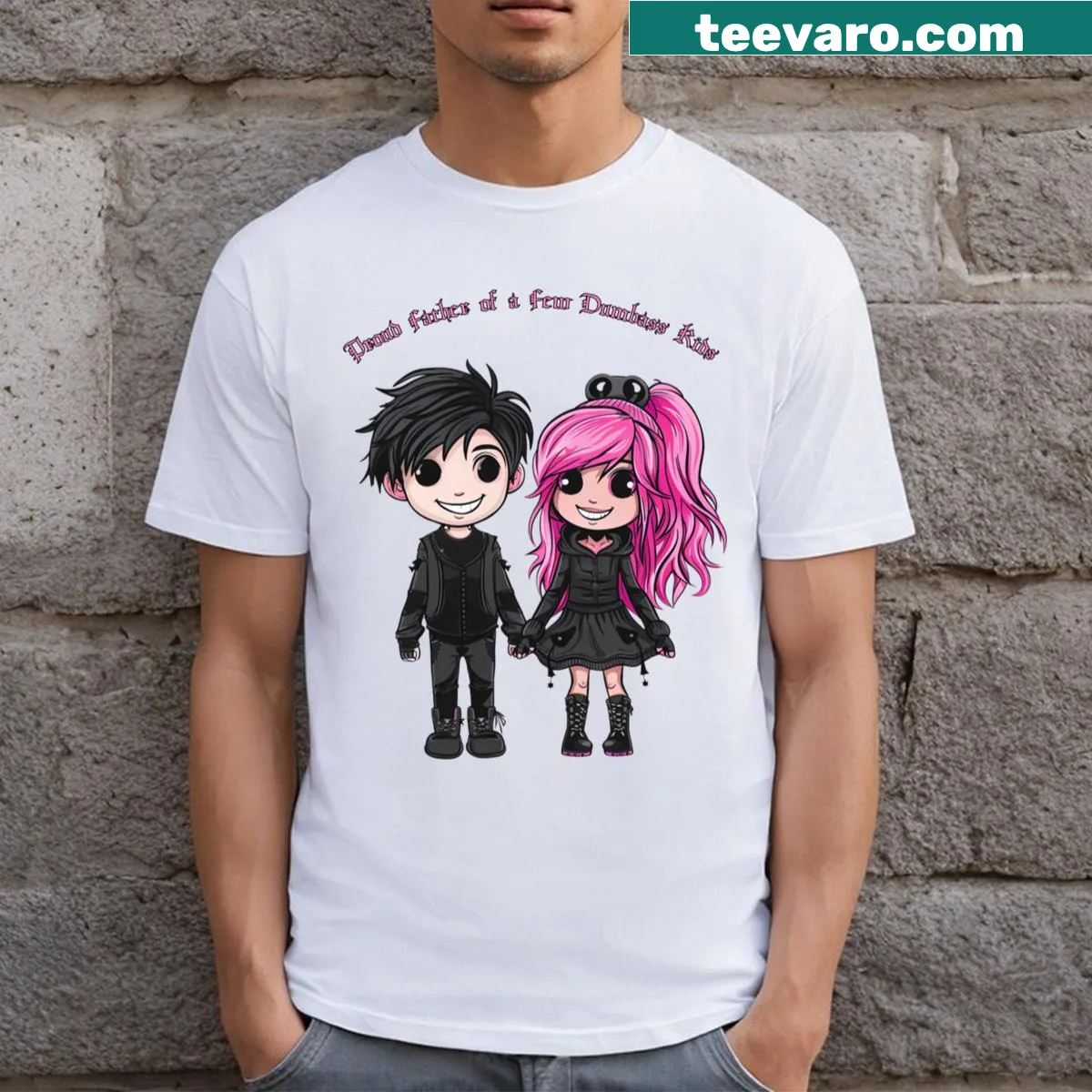 Funny dad t-shirt with Proud Father Of A Few Dumbass Kids text — on a men's t-shirt