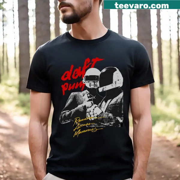 Minimalist Daft Punk graphic on music-themed T-shirt
