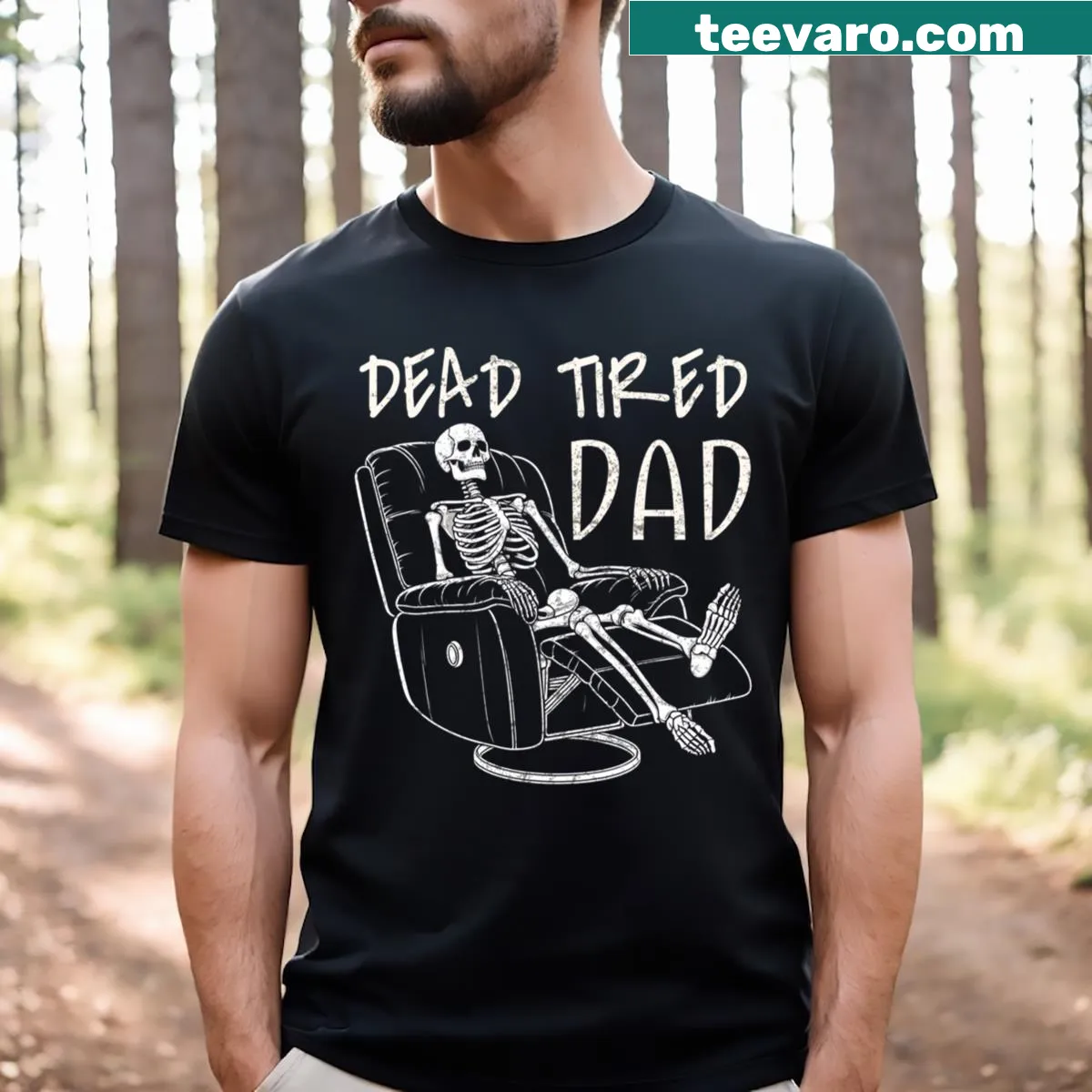 Funny Dead Tired Dad T-shirt for exhausted fathers — on a men's t-shirt