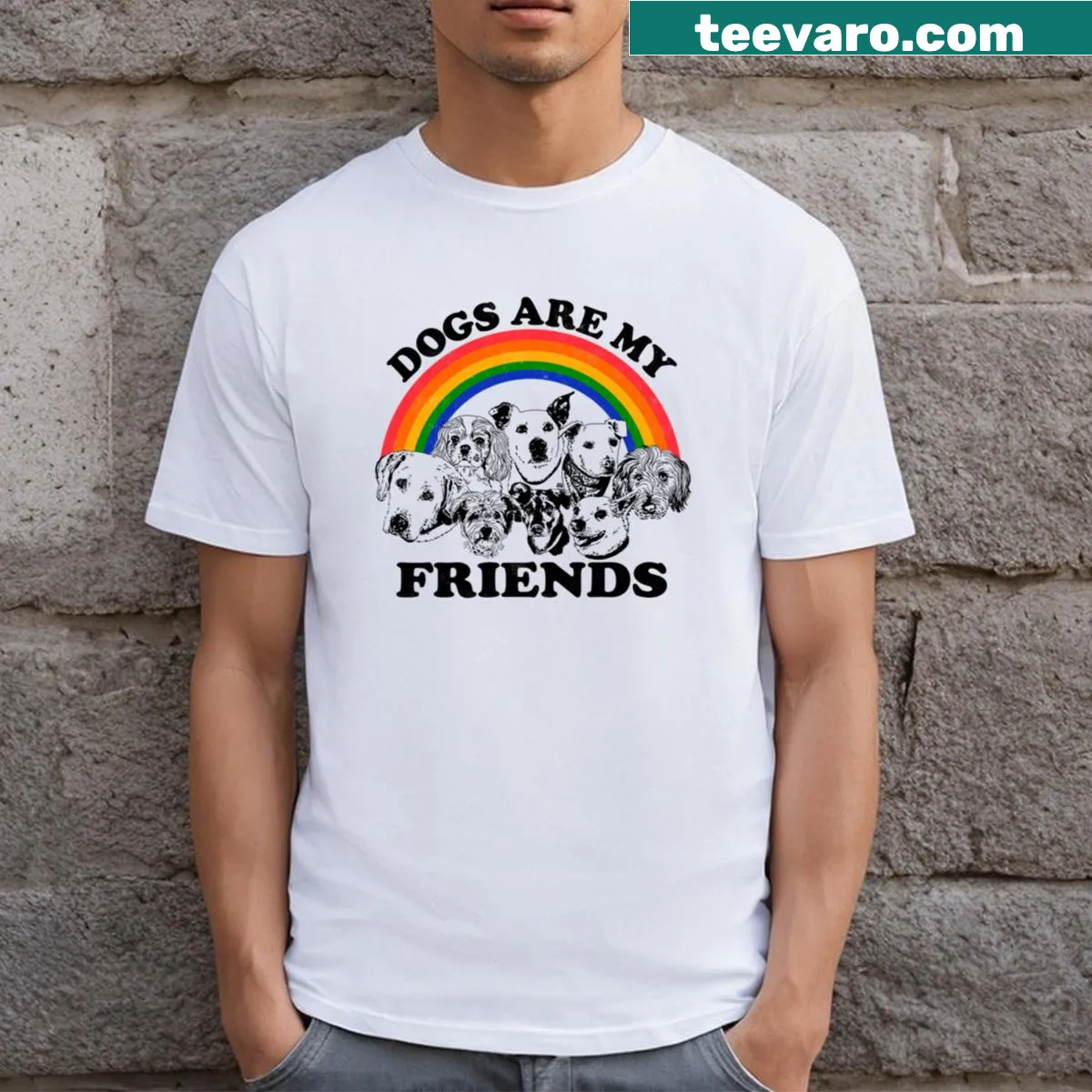 T-shirt with graphic stating 'Dogs Are My Friends' — on a men's t-shirt