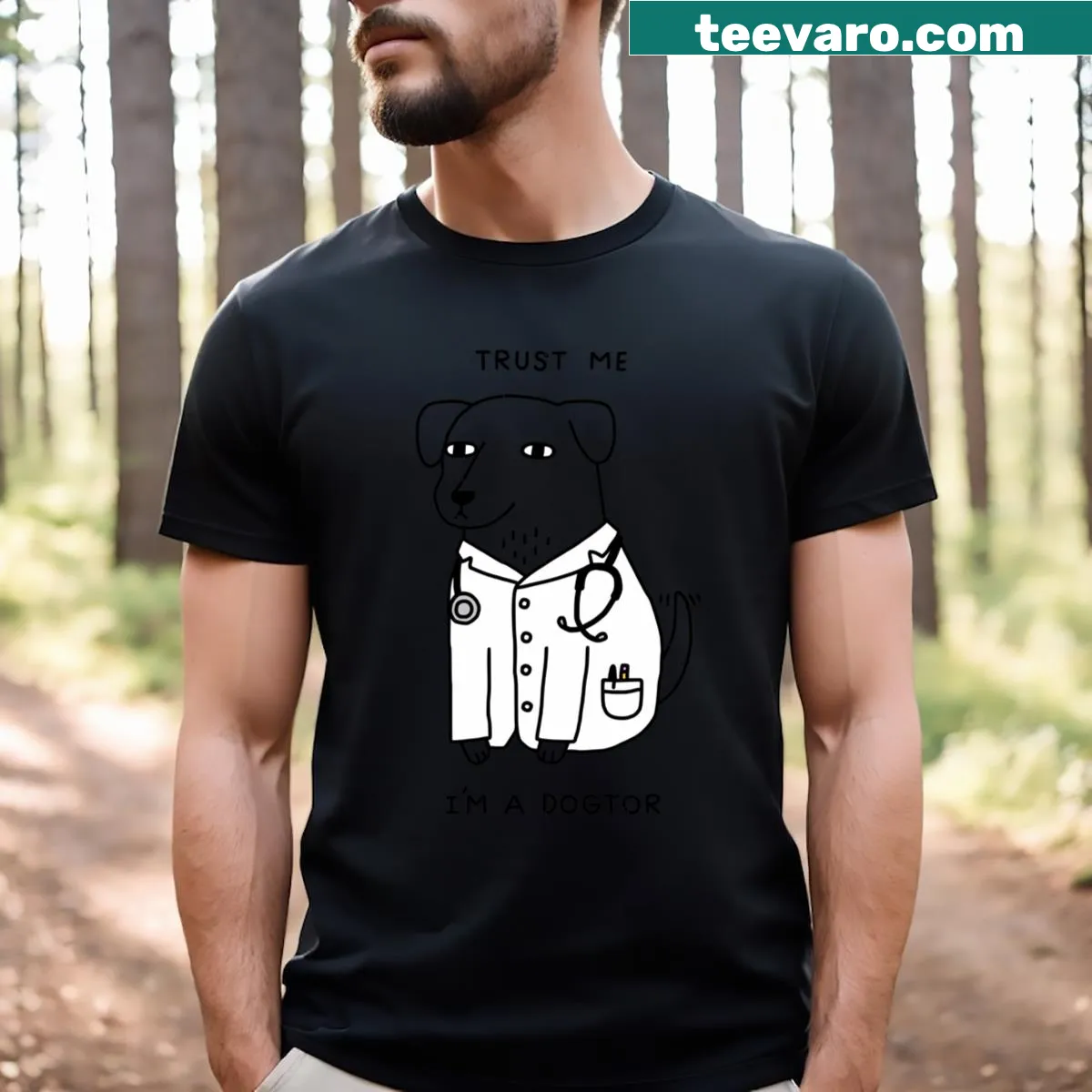 Playful t-shirt featuring 'Dogtor' text — on a men's t-shirt
