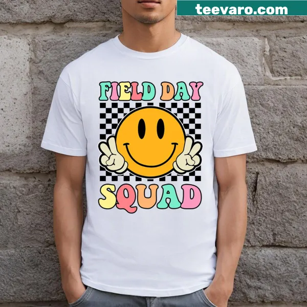Retro-style t-shirt with a smile graphic for Field Day
