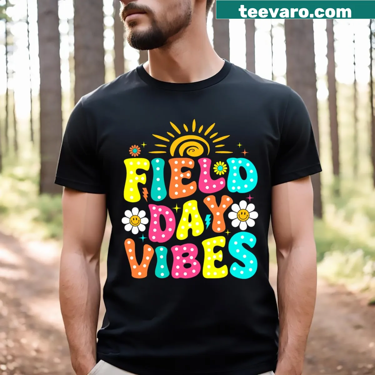 T-shirt featuring a lively Field Day design for teachers and students. — on a men's t-shirt