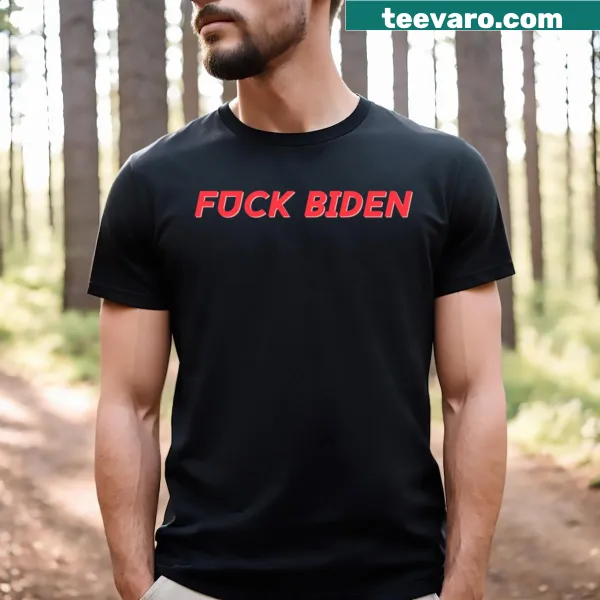Bold text expressing opposition to Biden on a T-shirt