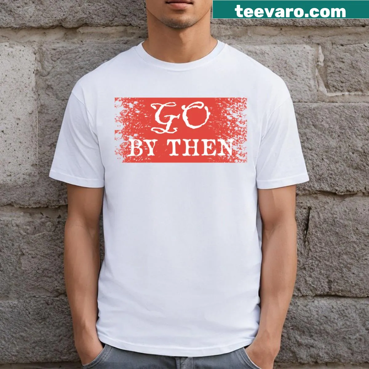 Minimalist T-shirt featuring an essential typography design — on a men's t-shirt