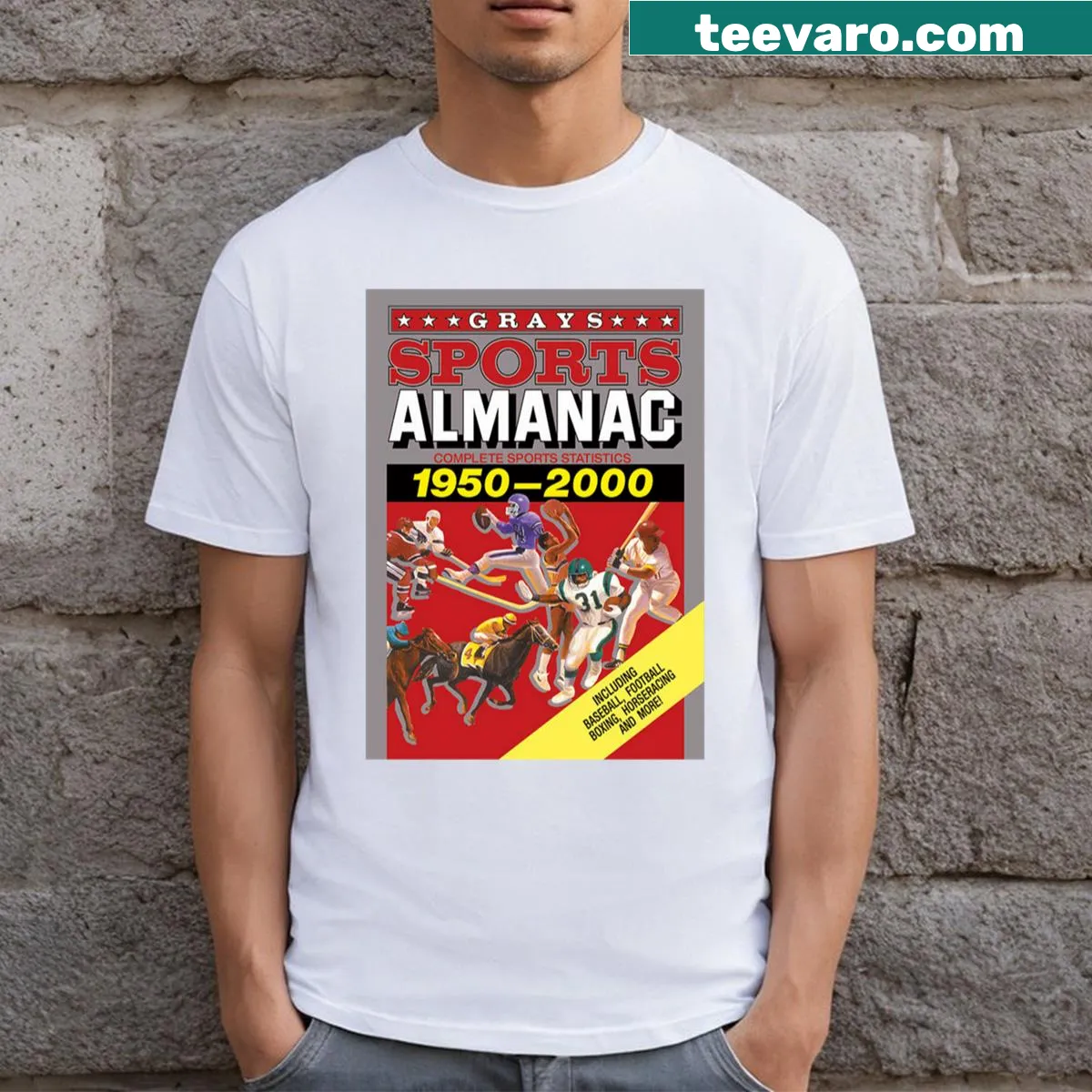 Illustration of sports statistics from 1950-2000 on a T-shirt — on a men's t-shirt