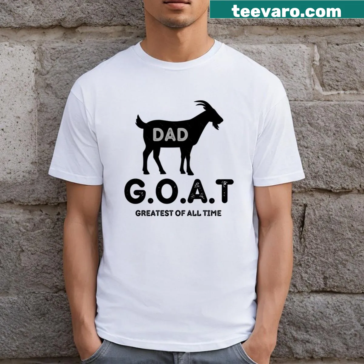 Funny T-shirt declaring Dad as the Greatest Of All Time. — on a men's t-shirt