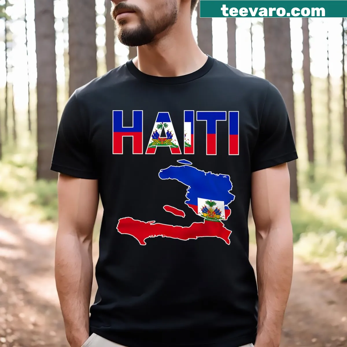 Haitian Flag Day T-shirt with a map of Haiti design. — on a men's t-shirt