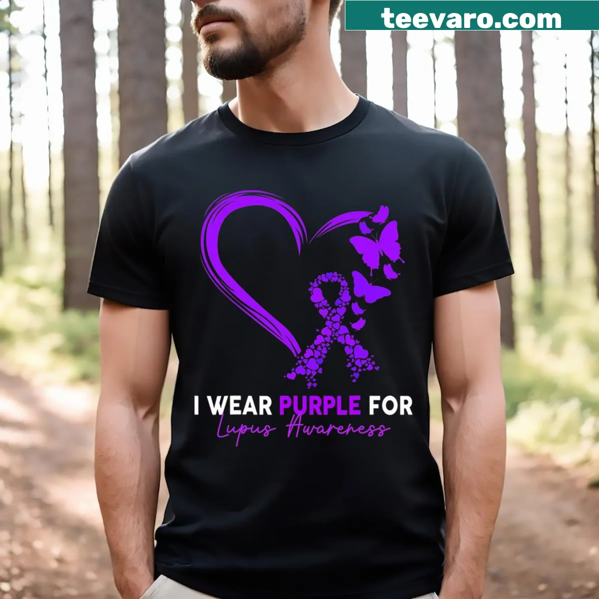 Awareness t-shirt for lupus featuring a supportive message. — on a men's t-shirt