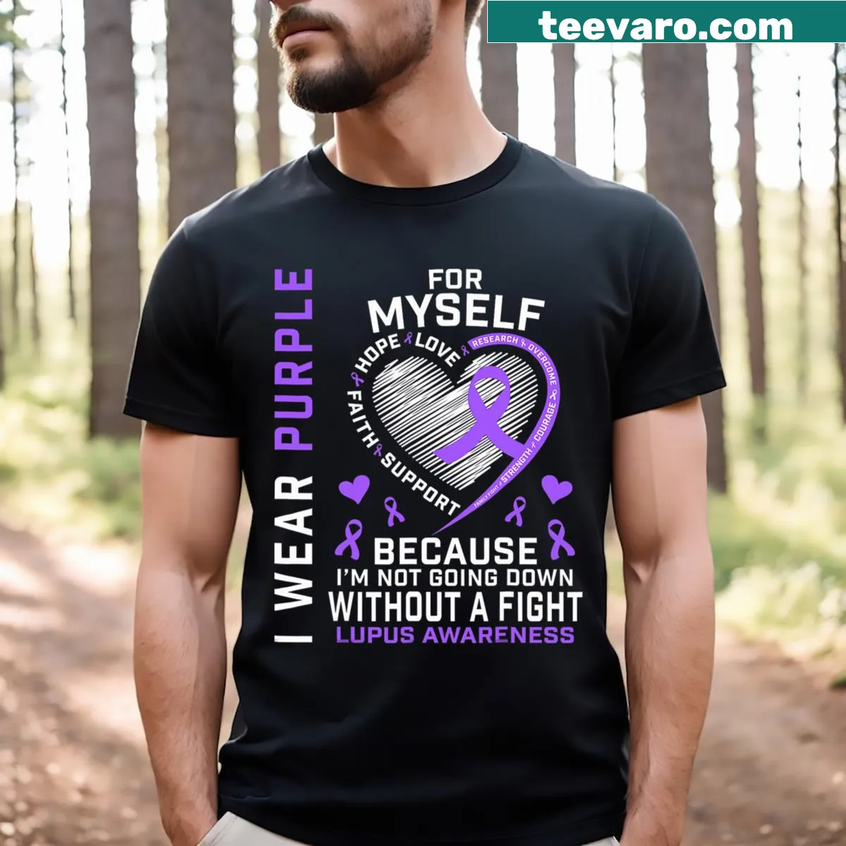 Purple awareness shirt with text I Wear Purple For Myself — on a men's t-shirt