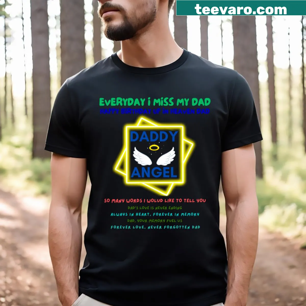 Sentimental t-shirt with angel wing design for dad — on a men's t-shirt