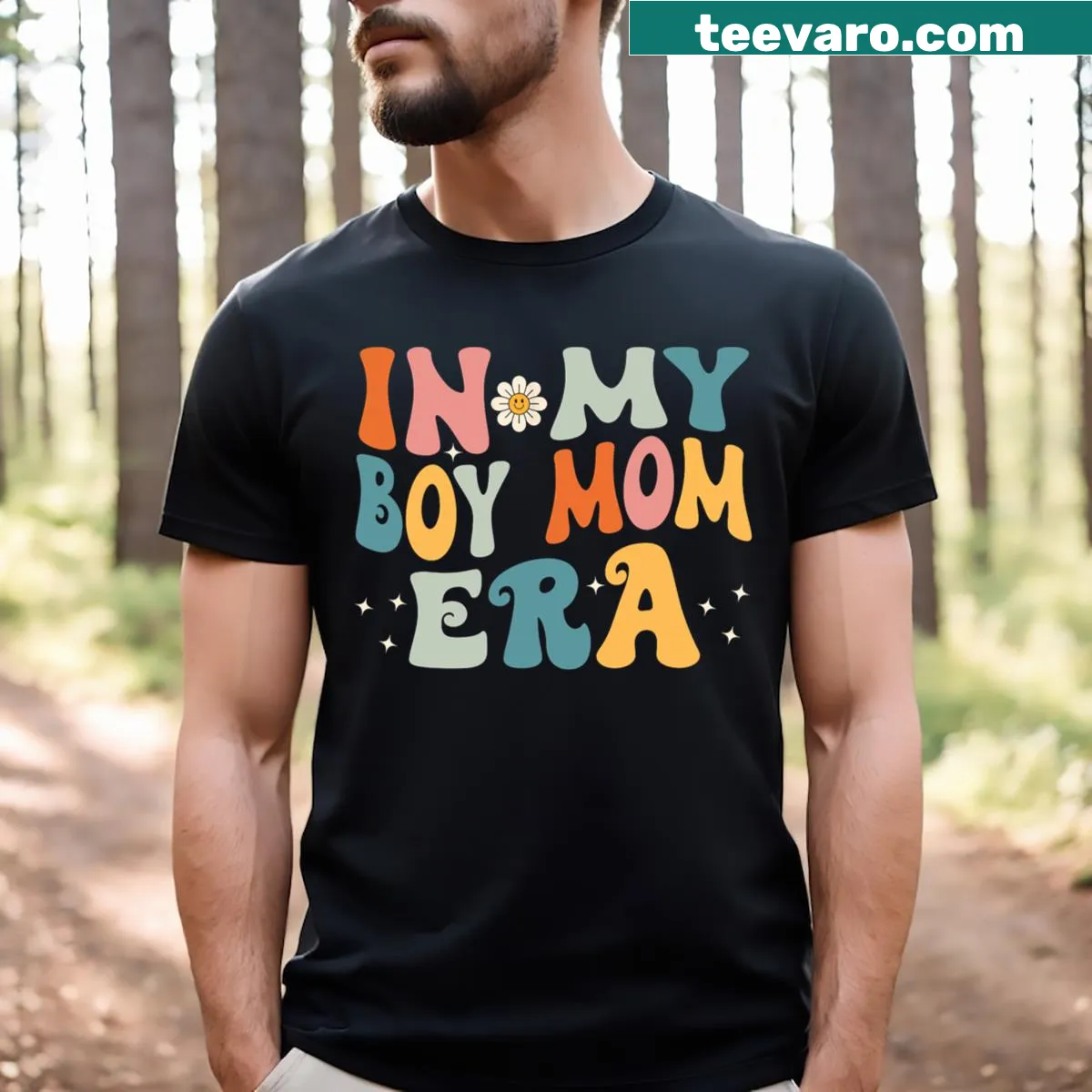 T-shirt for moms featuring 'In My Boy Mom Era' text — on a men's t-shirt