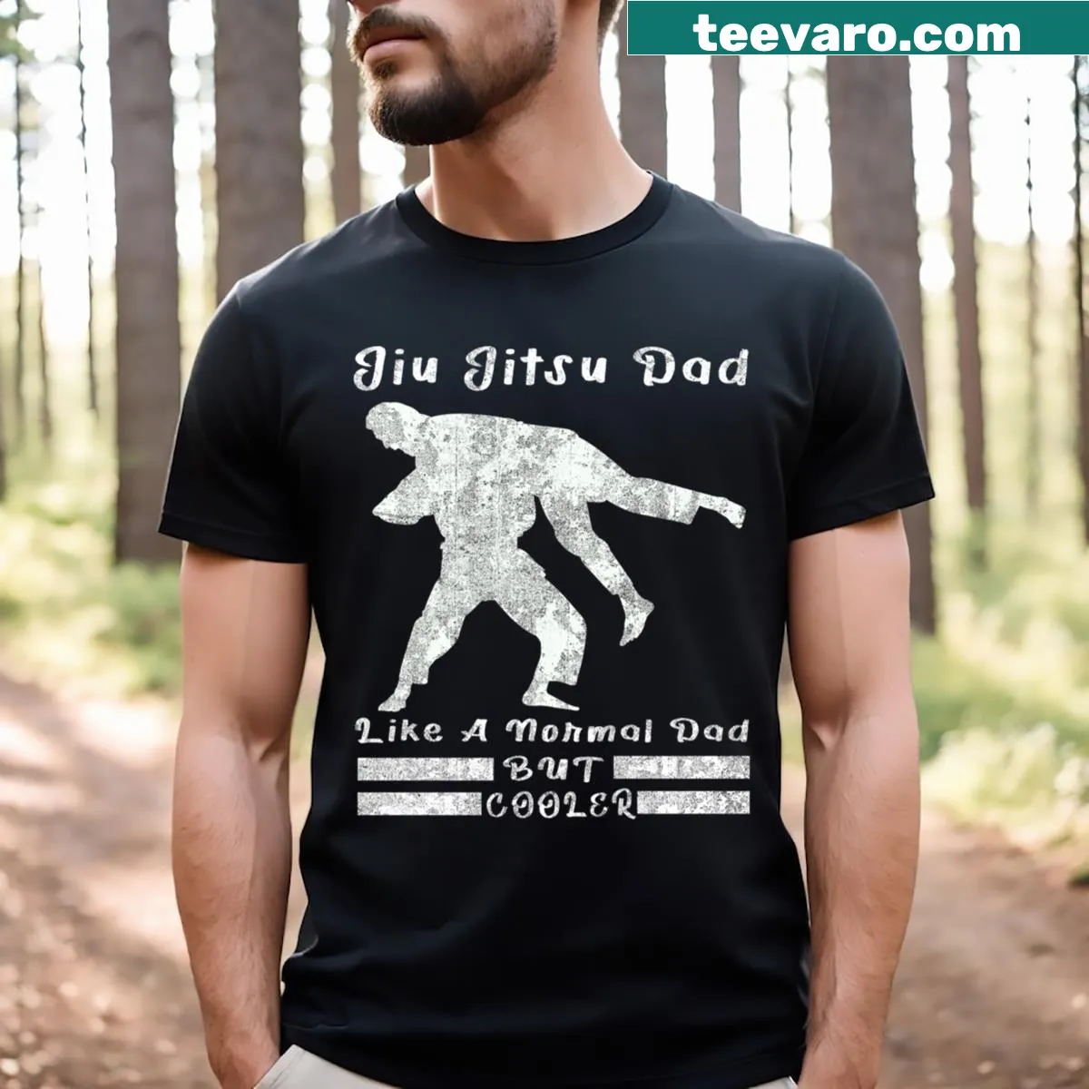 Fun T-shirt for jiu jitsu dads with text 'Like A Normal Dad But Cooler' — on a men's t-shirt