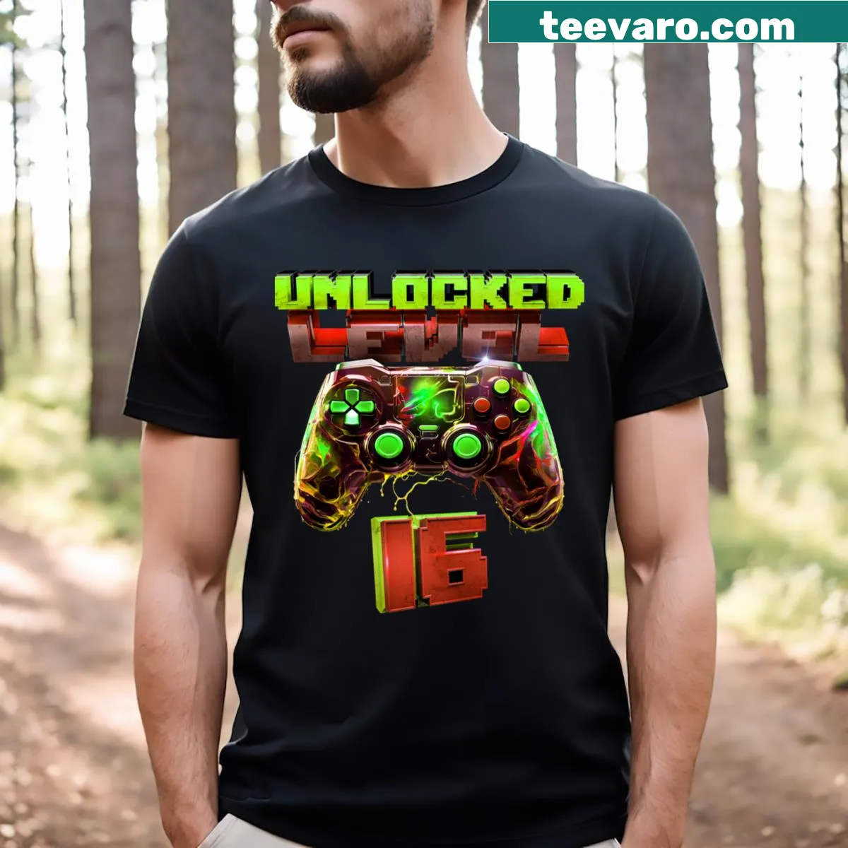 Funny Level 16 Unlocked gaming t-shirt for 16th birthday — on a men's t-shirt