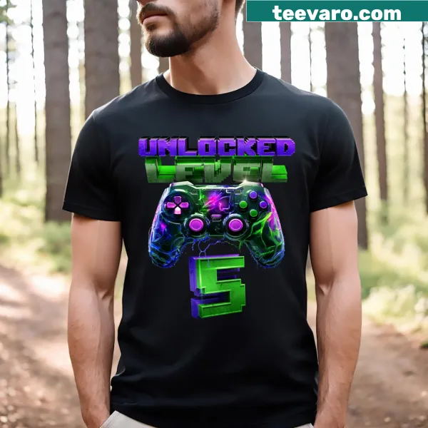 Cute gaming-themed t-shirt for 5th birthday boy or girl