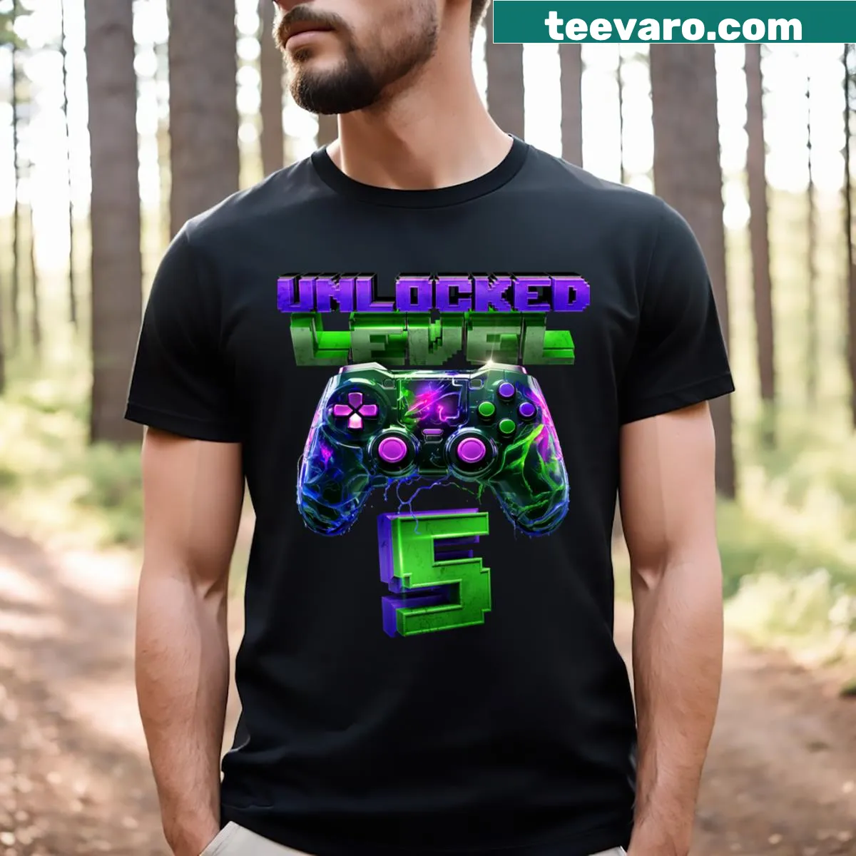 Cute gaming-themed t-shirt for 5th birthday boy or girl — on a men's t-shirt