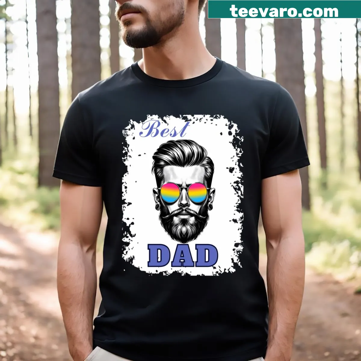 Pansexual-themed t-shirt for LGBTQ+ dad with pride colors — on a men's t-shirt