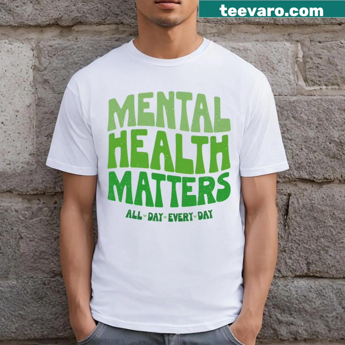 Mental Health Matters T-shirt with a supportive message about kindness — on a men's t-shirt