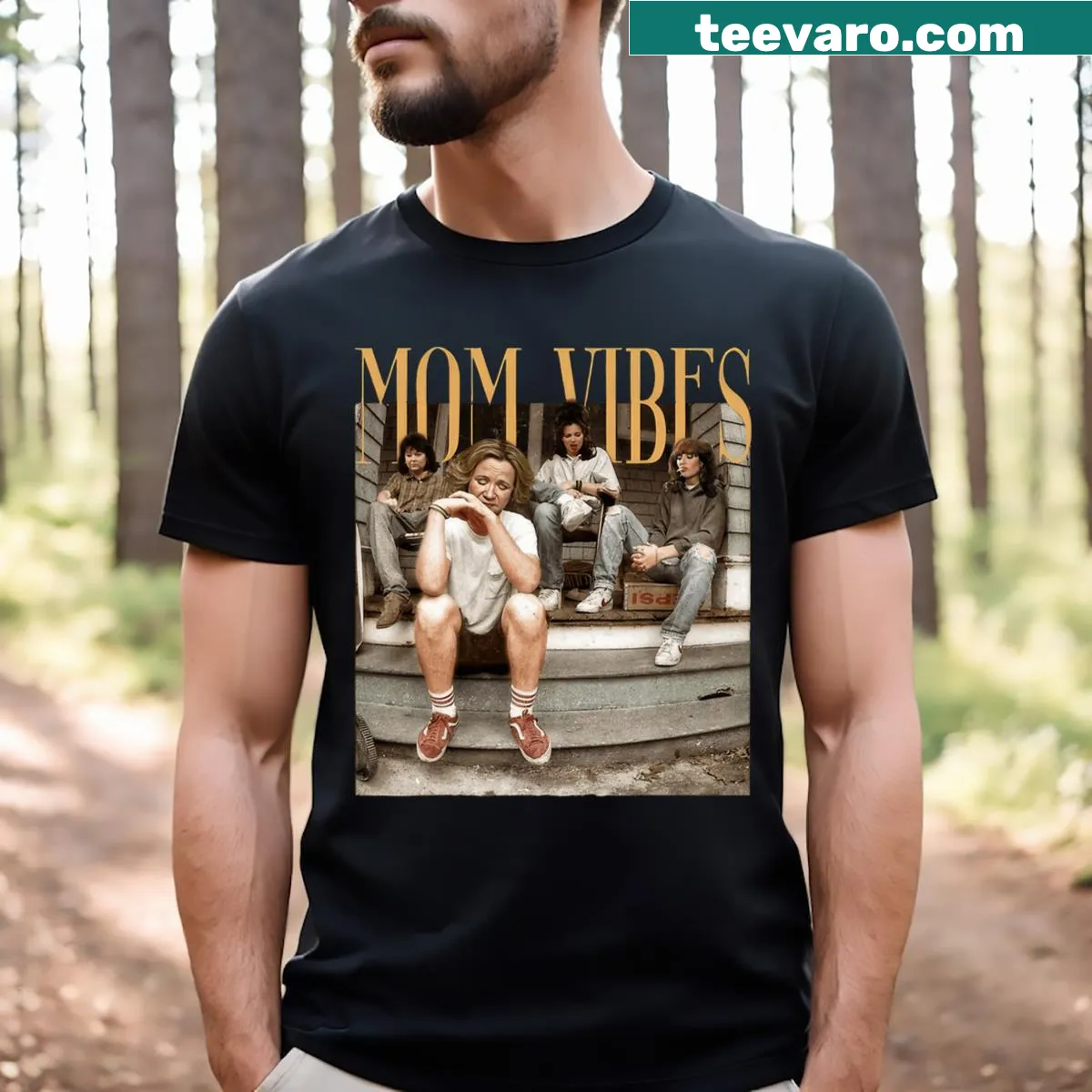 Funny t-shirt featuring iconic 90s TV moms with a playful design — on a men's t-shirt