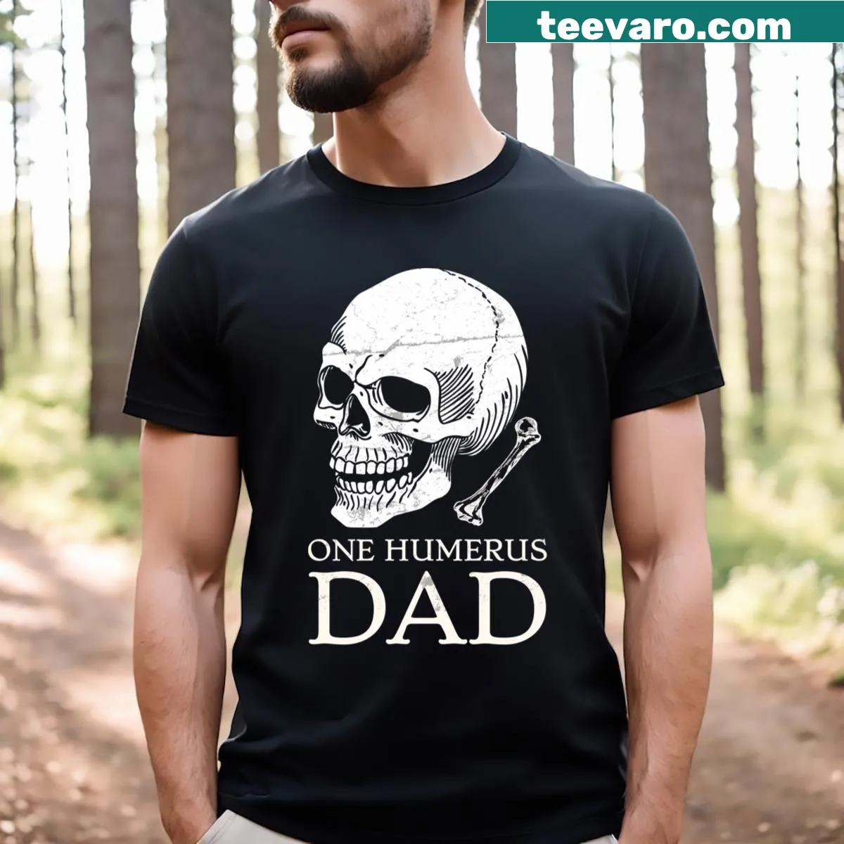 One Humerus Dad T-shirt featuring a humorous graphic — on a men's t-shirt