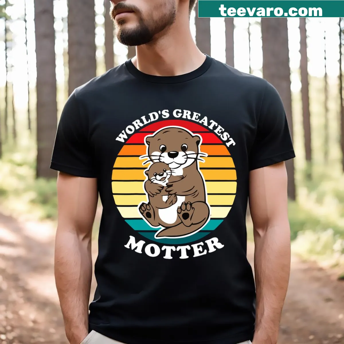 Cute otter-themed T-shirt for moms celebrating Mother's Day — on a men's t-shirt