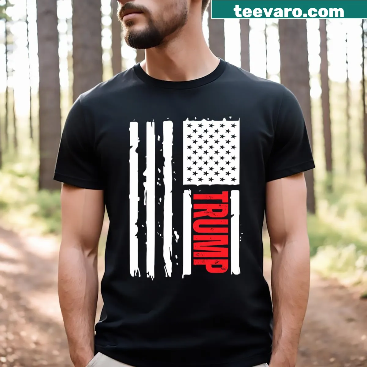 Trump For President 2024 T-shirt with bold text — on a men's t-shirt