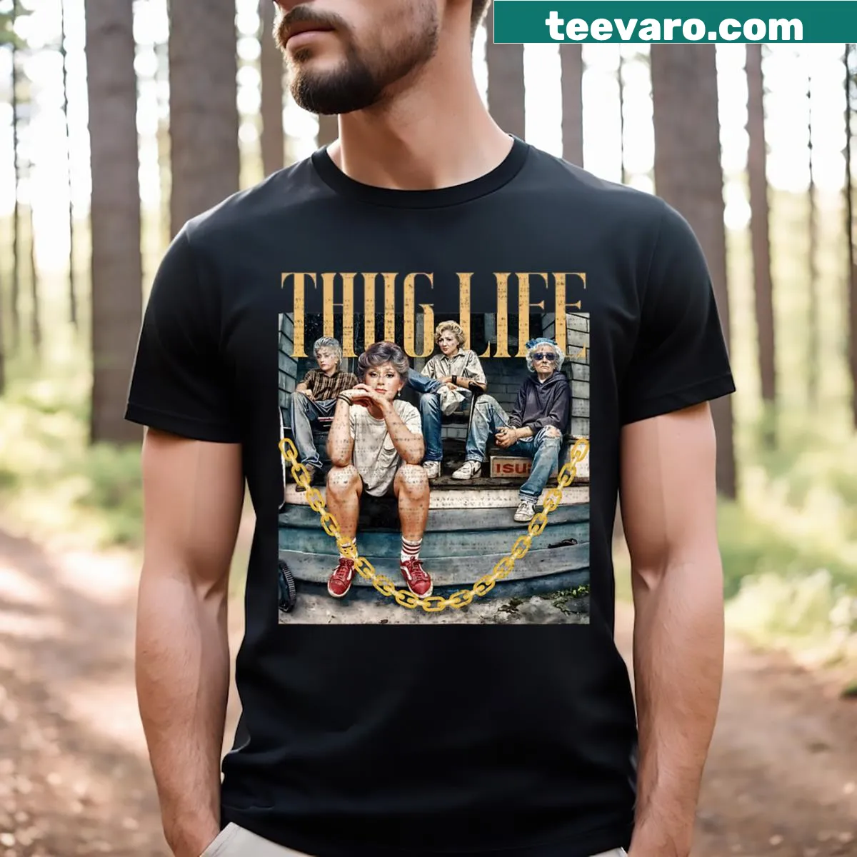 Vintage distressed t-shirt featuring a retro 'Mom' design — on a men's t-shirt