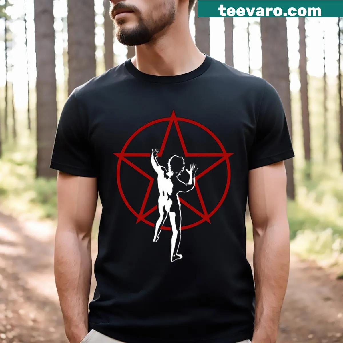 Bold typographic design featuring the phrase 'Star The Red' — on a men's t-shirt