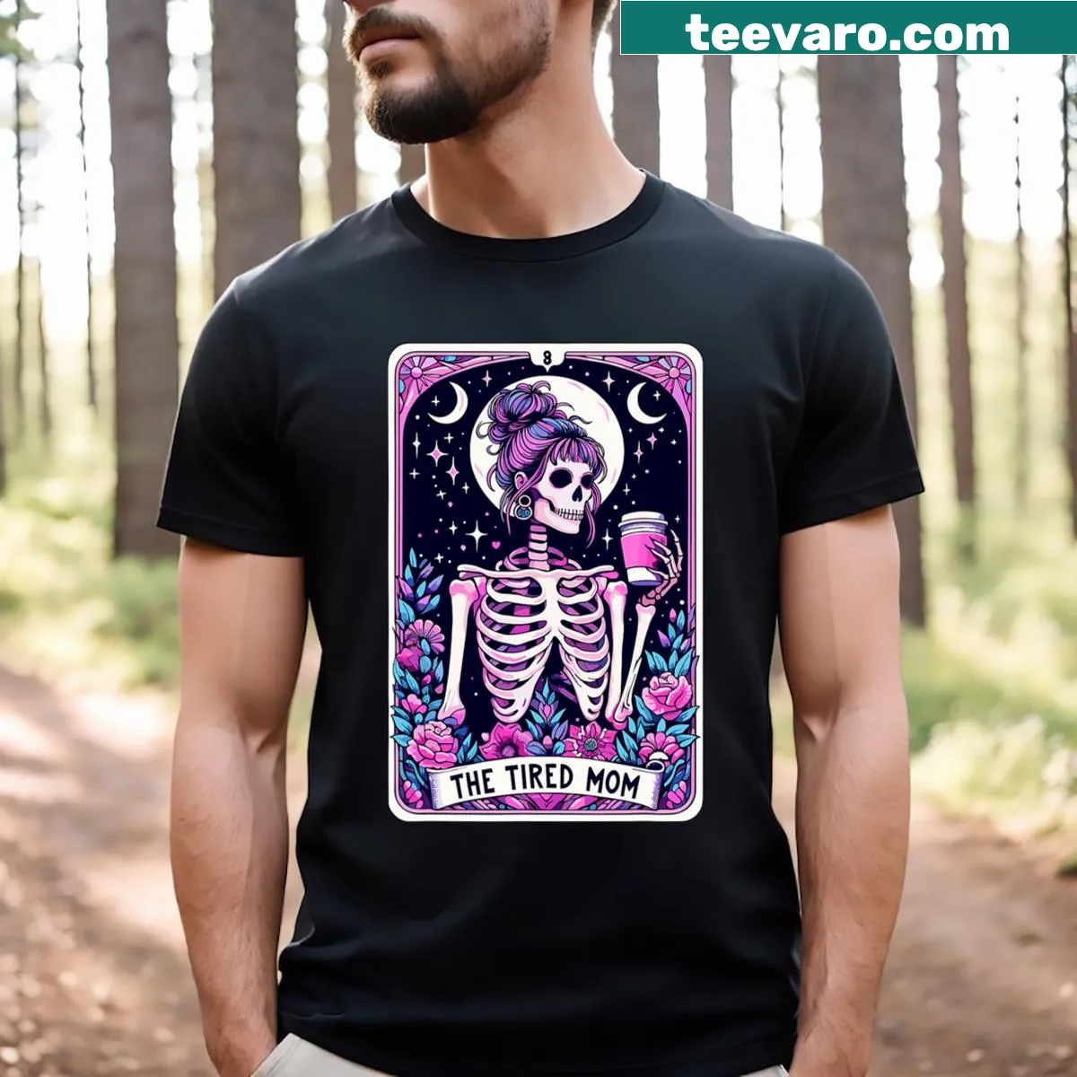 Floral skeleton tarot card t-shirt for moms — on a men's t-shirt