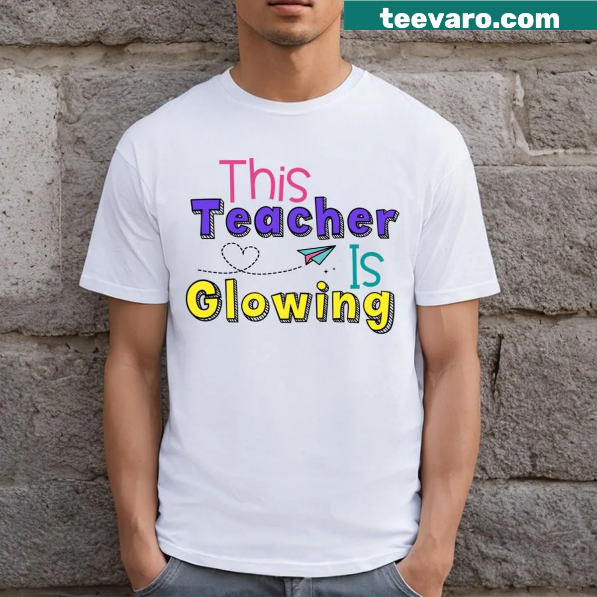 Funny teacher t-shirt with a glowing summer theme — on a men's t-shirt