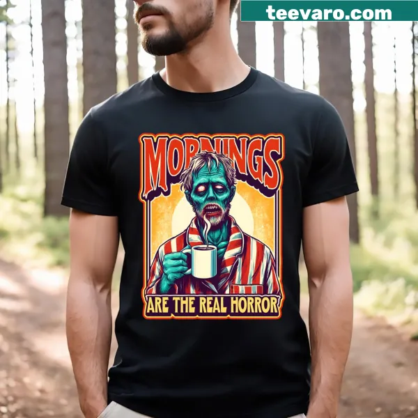 Funny vintage zombie t-shirt with an anti-mornings theme