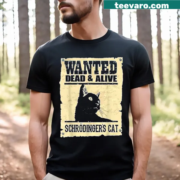 Schrodinger's cat themed t-shirt with a bold typography design