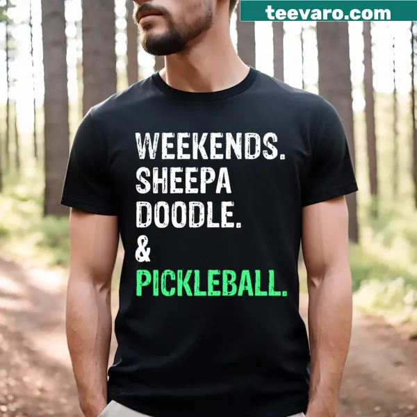 Funny t-shirt featuring Groodle and Sheepadoodle designs