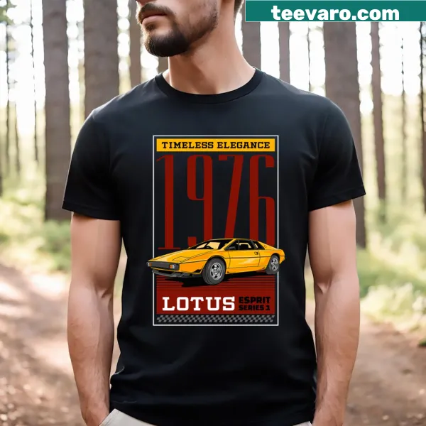 Vintage distressed t-shirt featuring the 1976 Lotus Series 1 car design