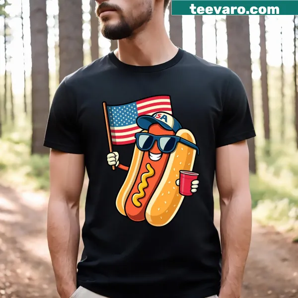 Cartoon hotdog graphic for a funny Fourth of July T-shirt.