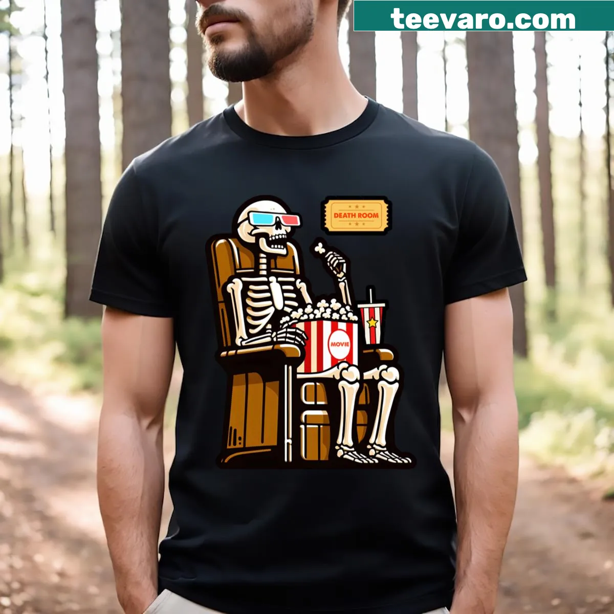 Graphic T-shirt for movie fans featuring film-themed illustration — on a men's t-shirt