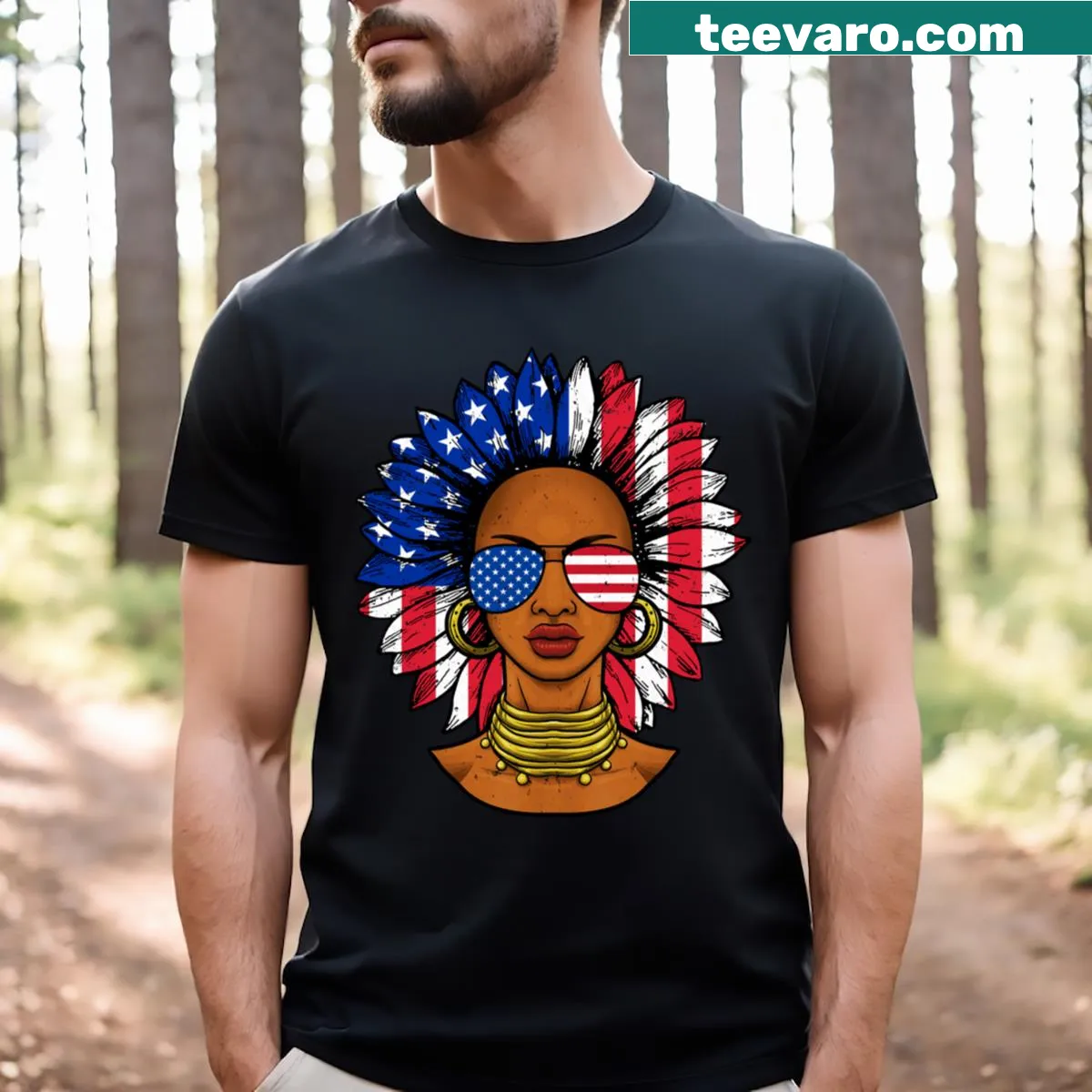 Artistic sunflower graphic celebrating melanin and culture — on a men's t-shirt