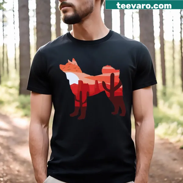 American Akita landscape illustration t-shirt