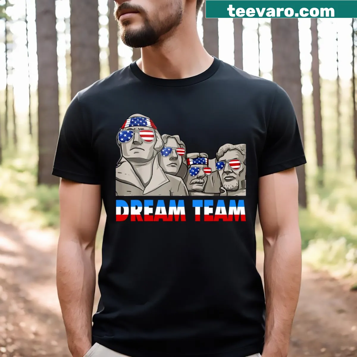 Retro design featuring the USA flag for a funny patriotic T-shirt. — on a men's t-shirt
