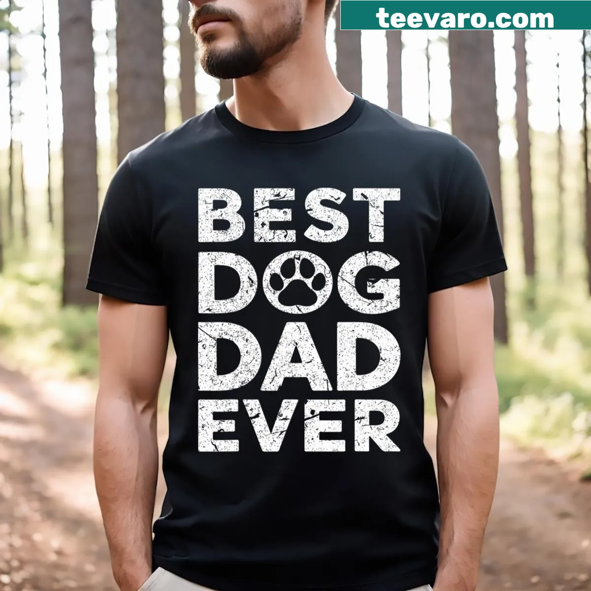 Vintage distressed t-shirt with 'Best Dog Dad Ever' text — on a men's t-shirt