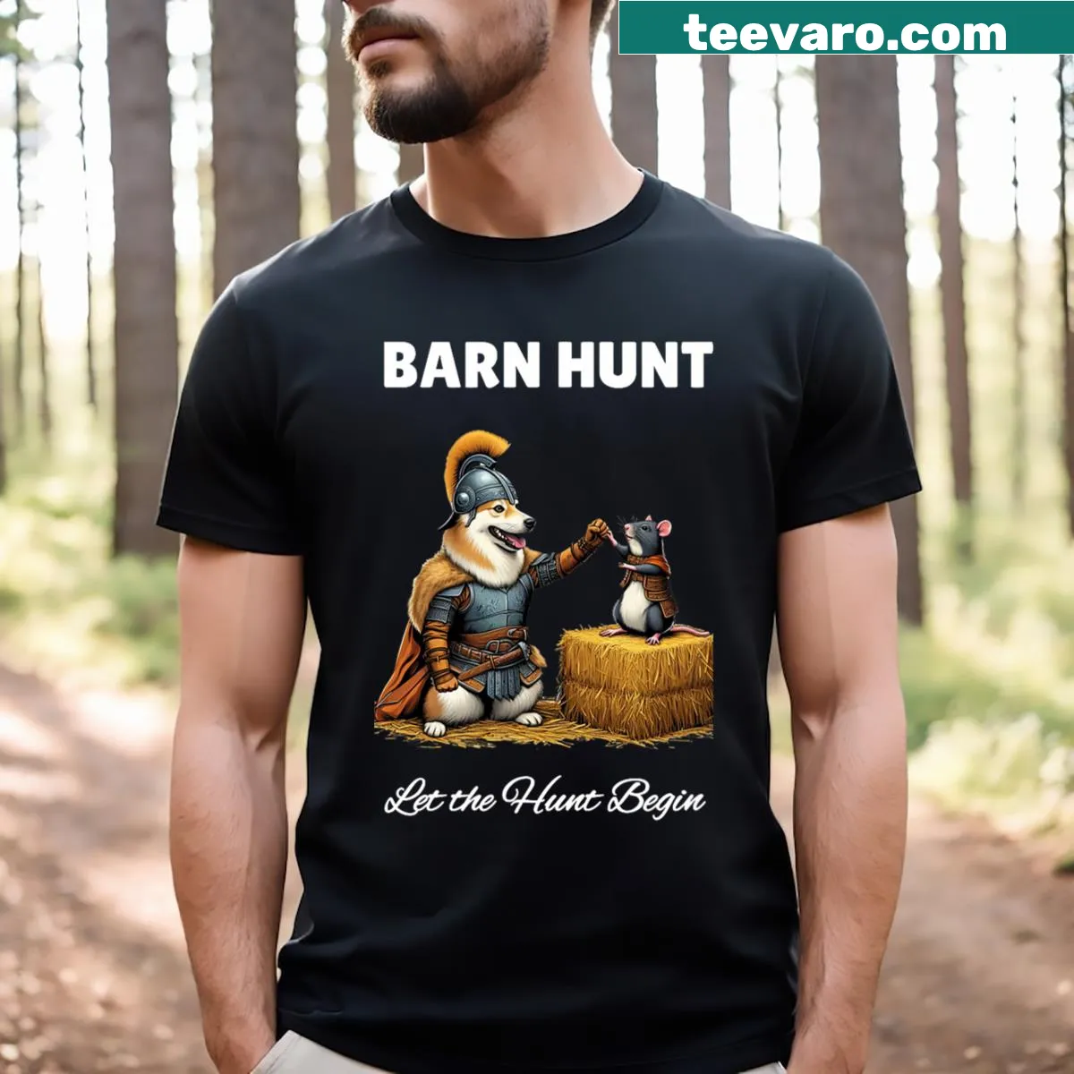Cute T-shirt featuring a warrior rat and an Icelandic Sheepdog illustration — on a men's t-shirt