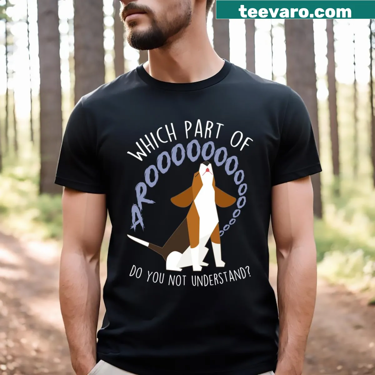Playful text about Beagle howling on a t-shirt — on a men's t-shirt